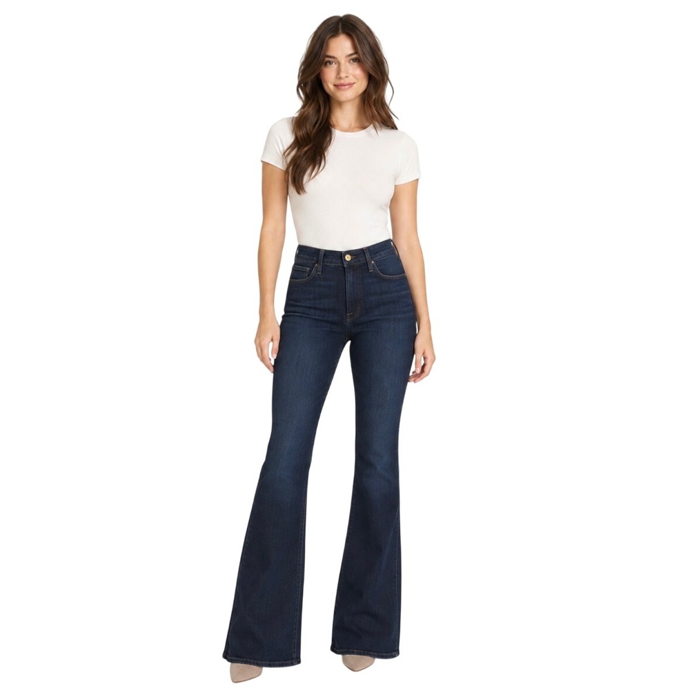 FRAME Le High Flare Sutherland Dark Blue High Rise Jeans Size 34 LHF899